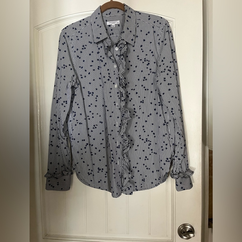 Equipment ruched shirt navy/white stripes and blue stars